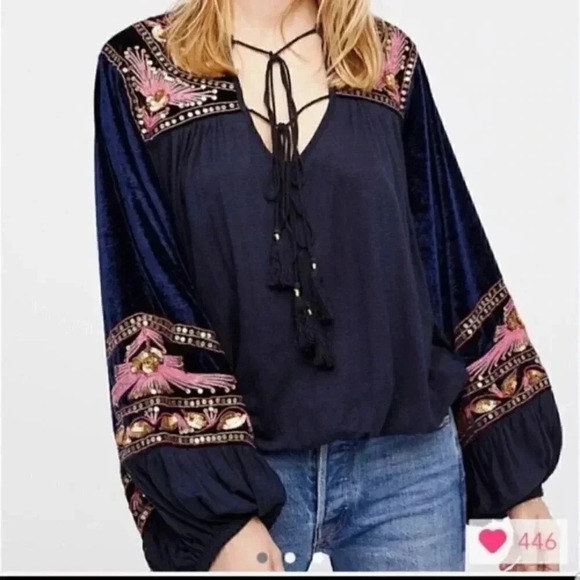 Free People jazzy shirt with rhinestones.